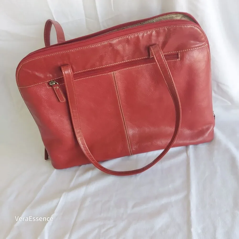 Large Buxton Euro Tote Red Leather Laptop Accessories Shoulder Bag Briefcase